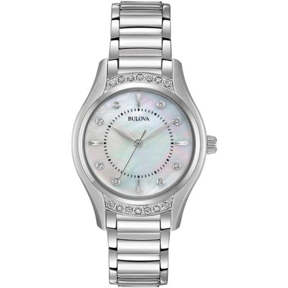 Bulova Diamond 3-Hand QuartzStainless Steel Watch, 16 Diamonds, Mother-of-Pearl